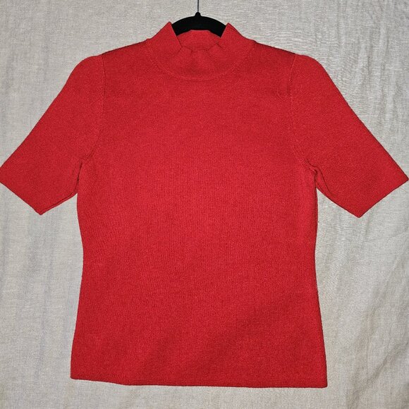 Ann Taylor Small Red Mock Neck Short Sleeve Sweater | Lightweight Knit Top - Picture 1 of 2